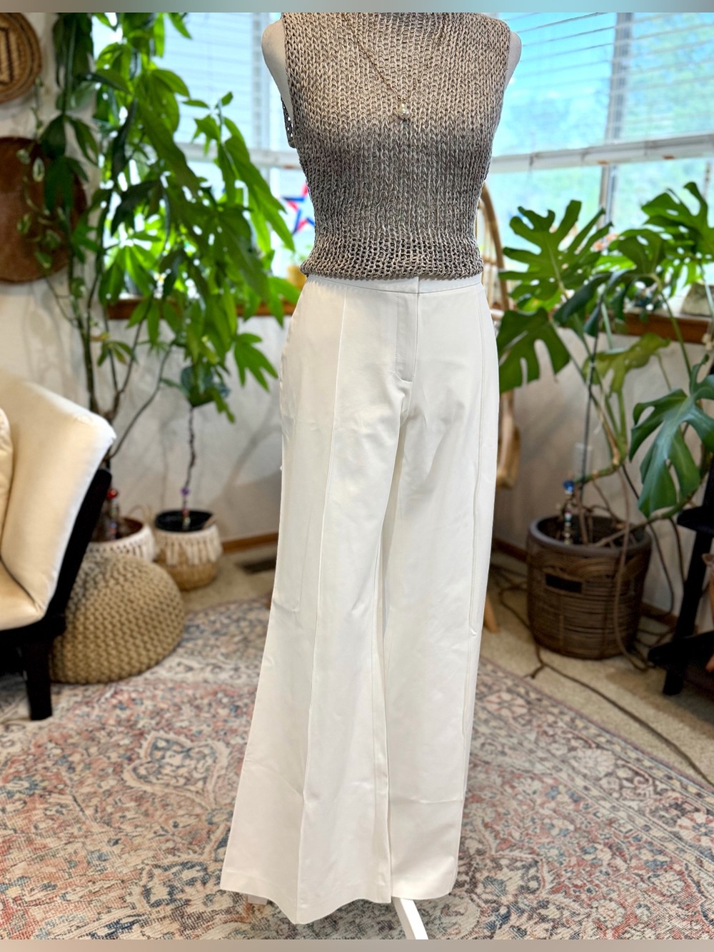 Eileen Fisher 100% Linen Gray Chunky Knit Sleeveless Cowl Sweater Top S - Picture 5 of 9